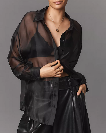 Oversized Sheer Organza Buttondown Shirt
