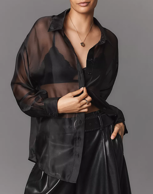 Oversized Sheer Organza Buttondown Shirt