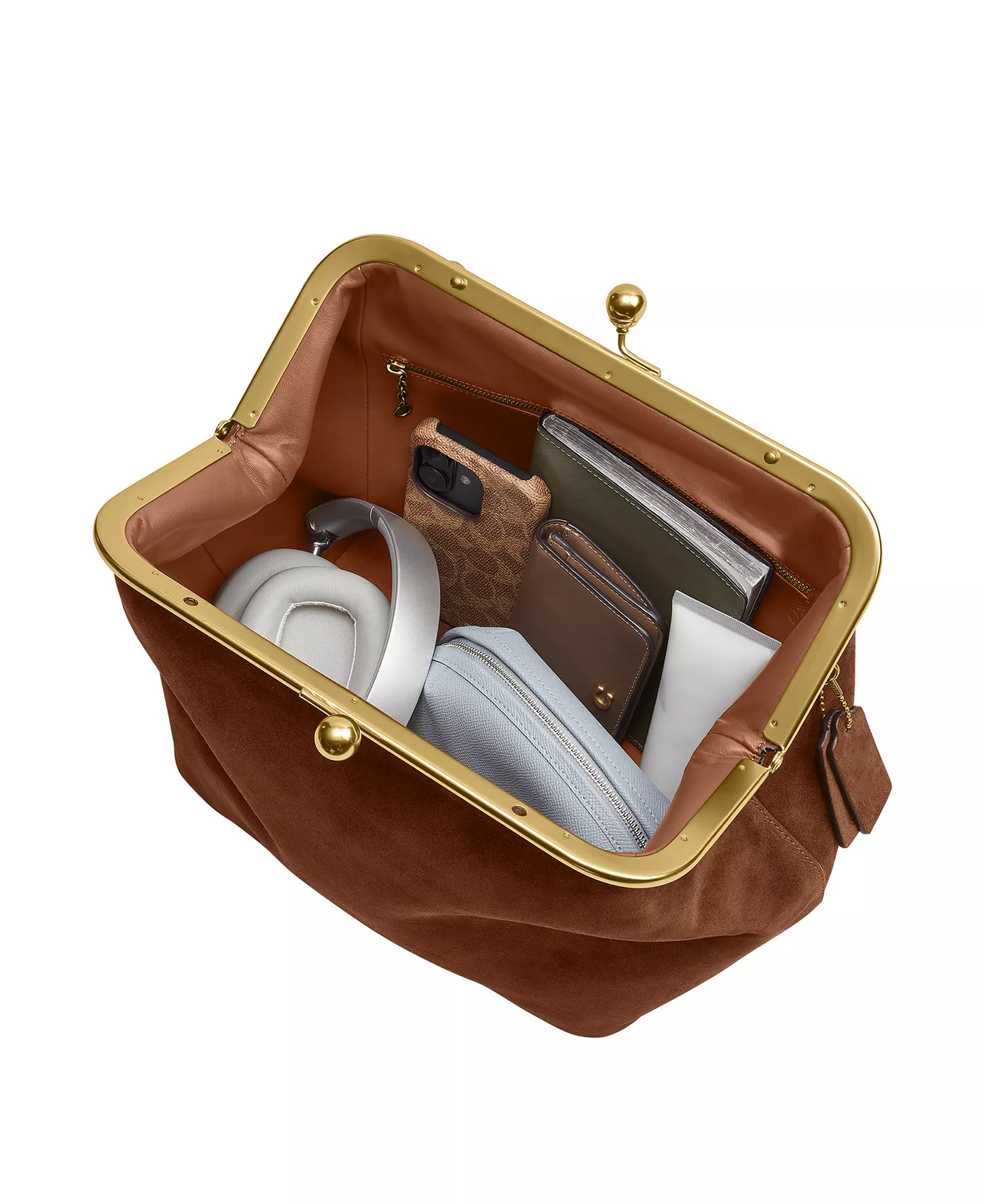 Suede Kisslock Medium Frame Bag