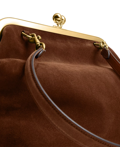 Suede Kisslock Medium Frame Bag