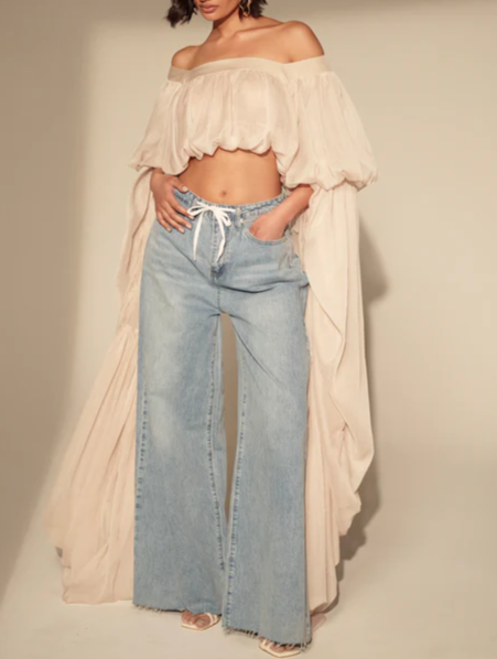 Slouchy Square Neck Long Sleeve Blouse Top