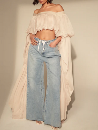 Slouchy Square Neck Long Sleeve Blouse Top