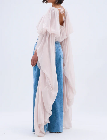 Slouchy Square Neck Long Sleeve Blouse Top