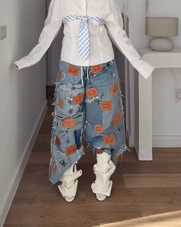 Distressed Patchwork Fashion Jeans