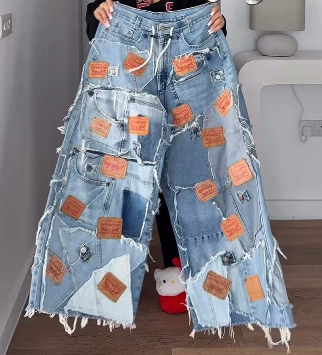 Distressed Patchwork Fashion Jeans