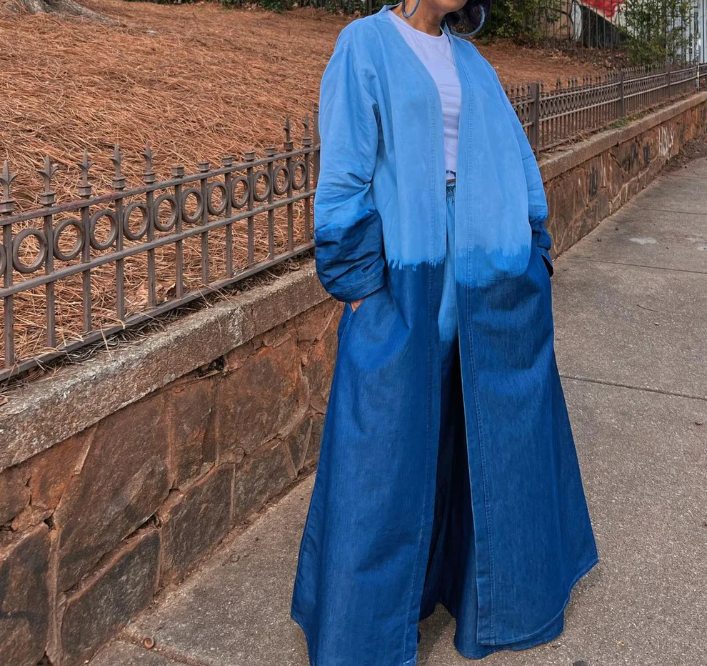 Gradient denim trench coat