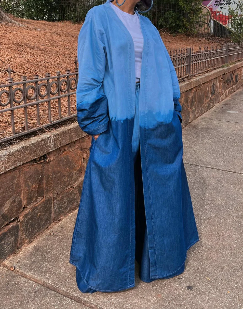 Gradient denim trench coat