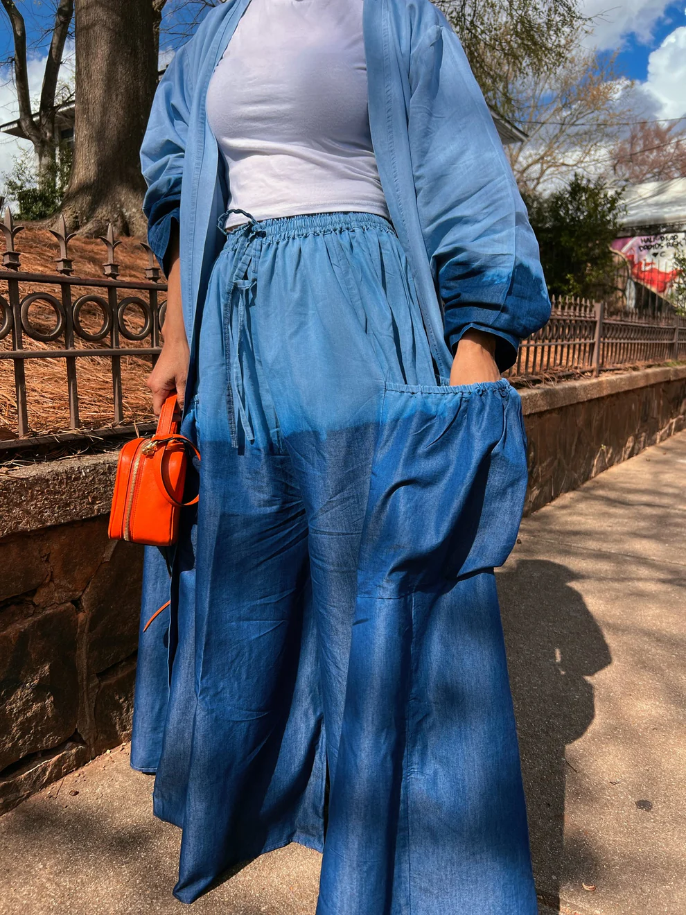 Gradient denim trench coat
