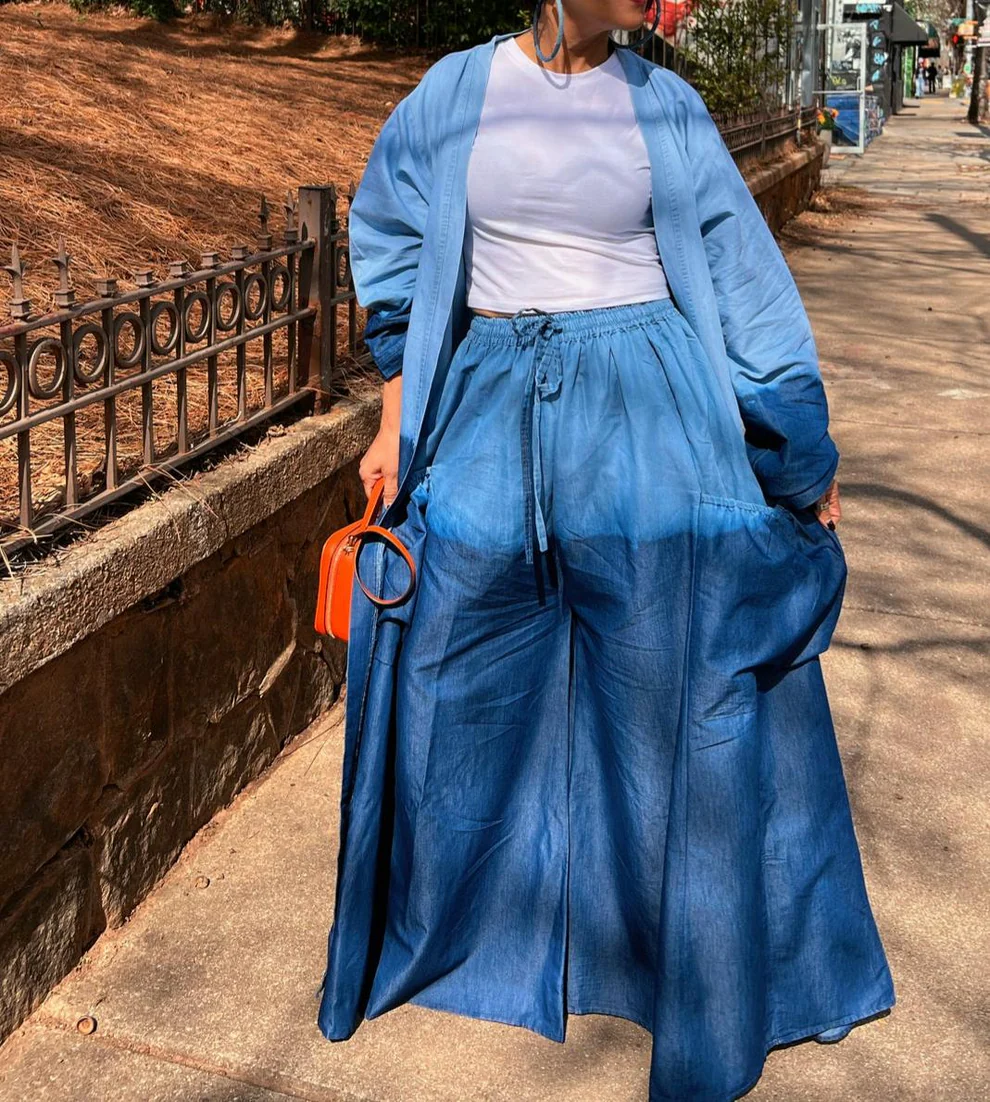 Gradient denim trench coat