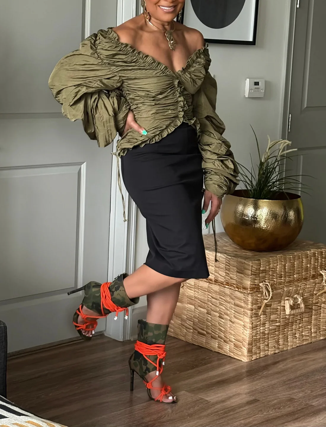 The Olive Allure Statement Blouse