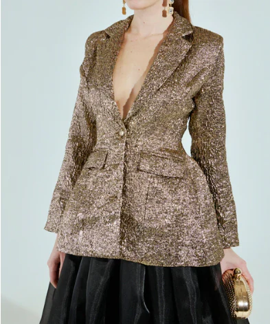 FINER THINGS BACKLESS BROCADE BLAZER