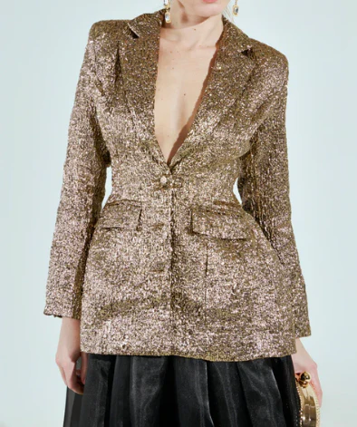 FINER THINGS BACKLESS BROCADE BLAZER