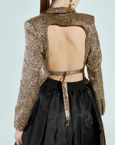 FINER THINGS BACKLESS BROCADE BLAZER