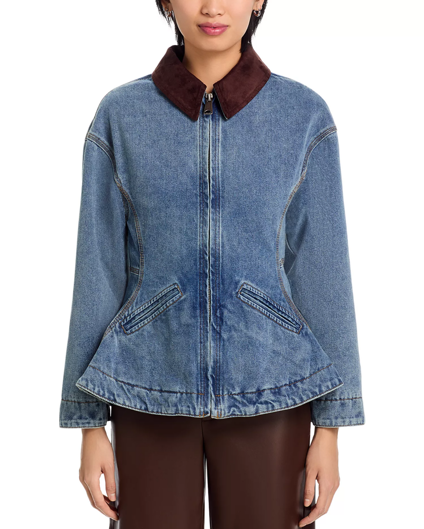 Fitted Hem Ruffle Denim Jacket