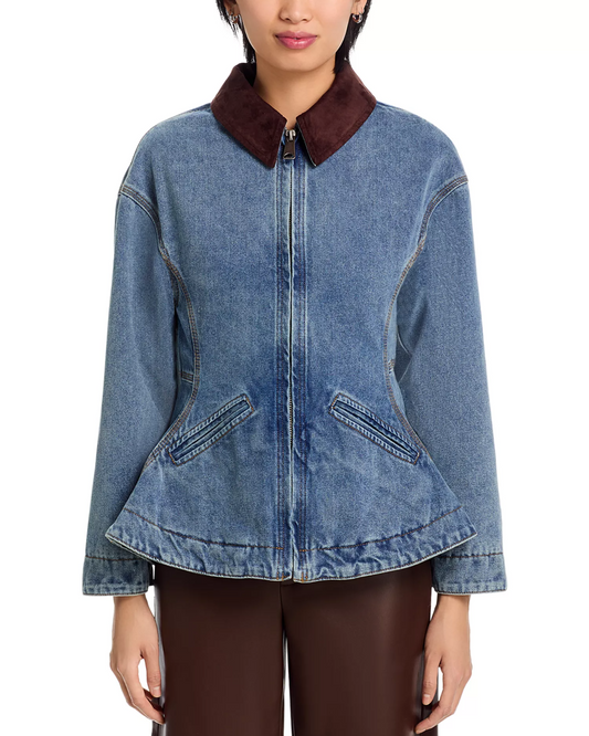 Fitted Hem Ruffle Denim Jacket