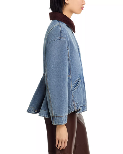 Fitted Hem Ruffle Denim Jacket