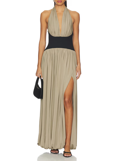 Elegant Strapless Pleated Maxi Dress