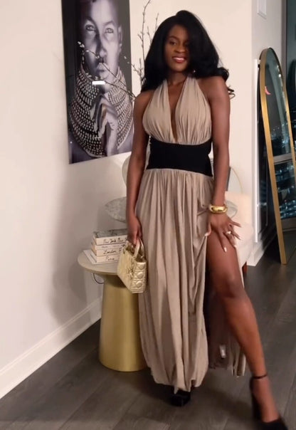 Elegant Strapless Pleated Maxi Dress