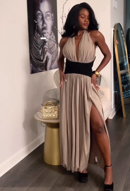 Elegant Strapless Pleated Maxi Dress