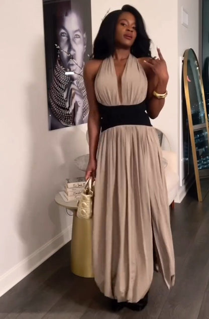 Elegant Strapless Pleated Maxi Dress