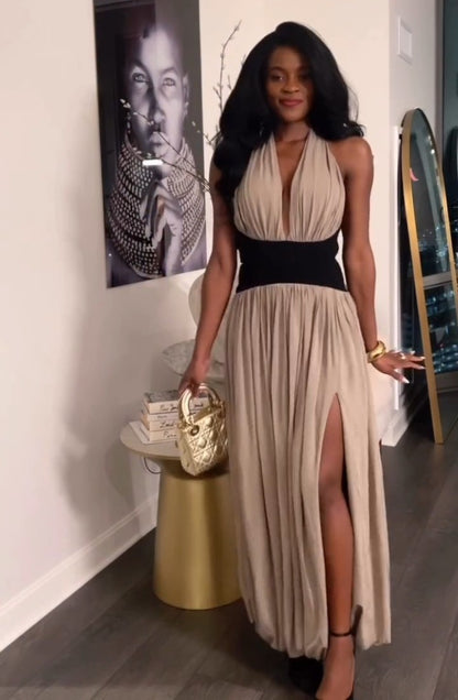 Elegant Strapless Pleated Maxi Dress