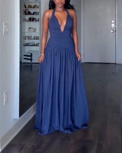 Strapless pleated slit maxi dress