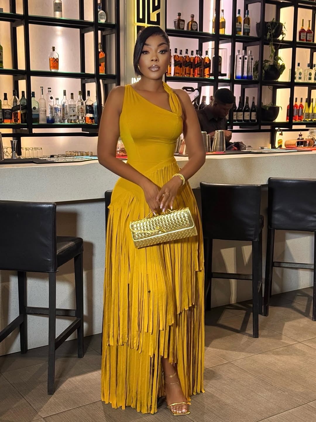 Strapless Fringe Maxi Dress