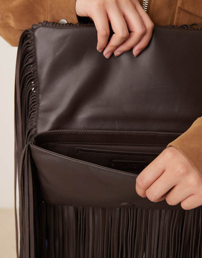 Leather drape fringe bag
