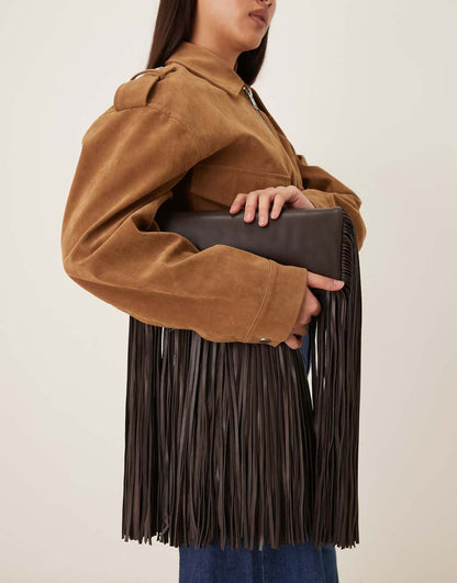 Leather drape fringe bag