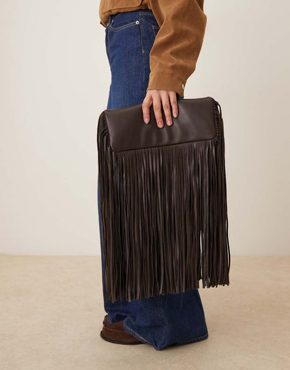 Leather drape fringe bag