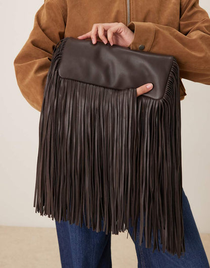 Leather drape fringe bag
