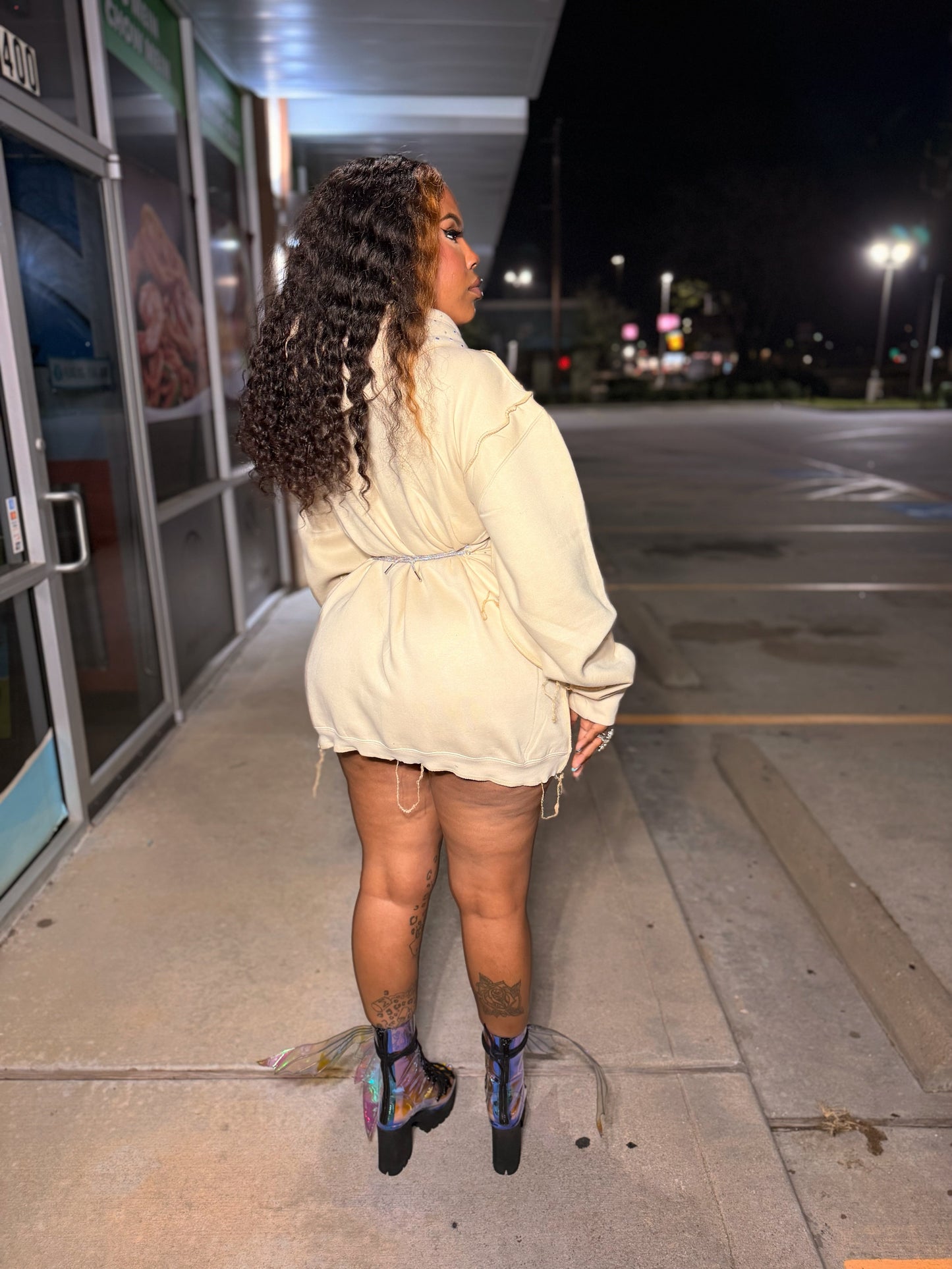 Iridescent corset hoodie dress