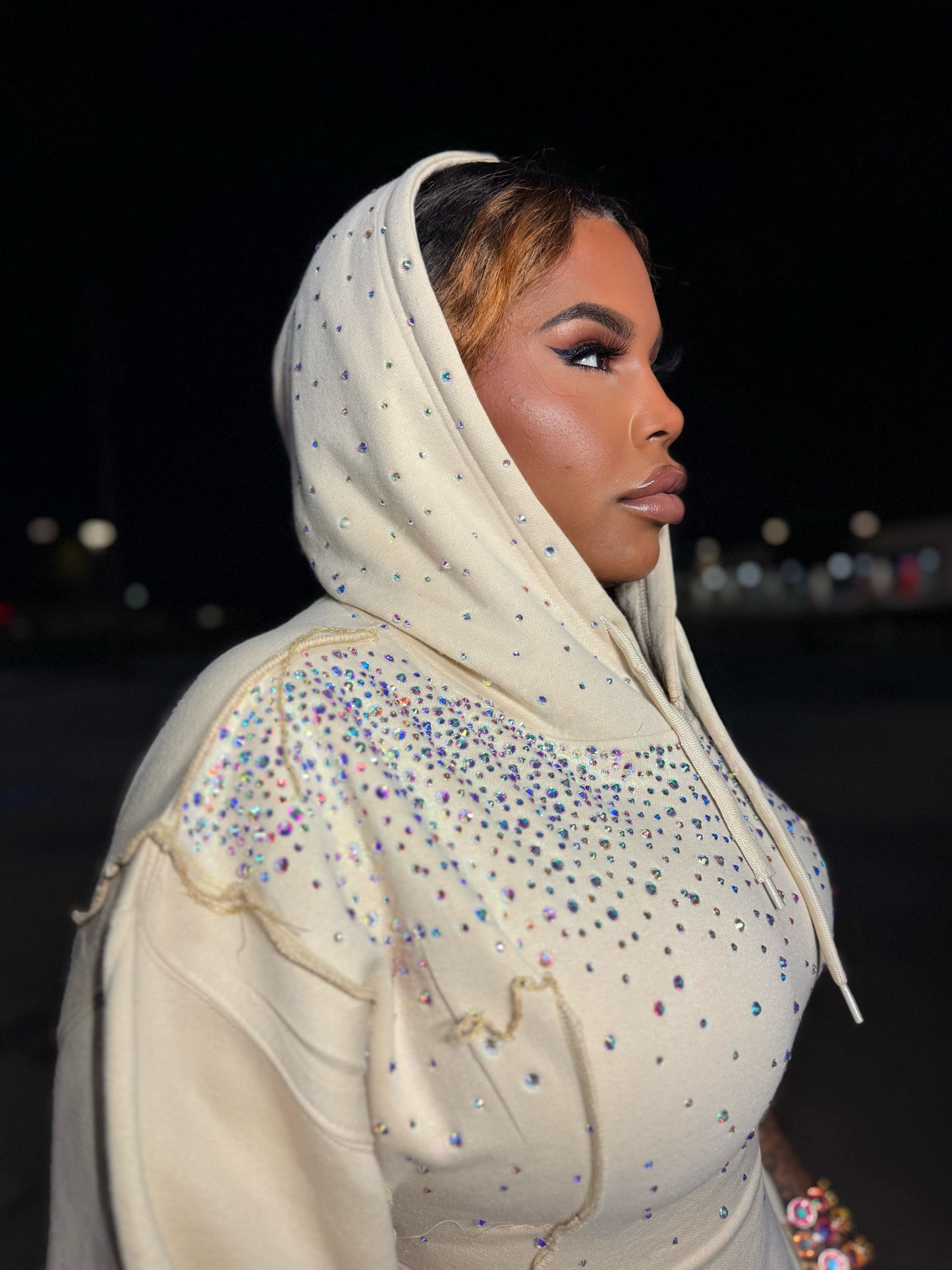 Iridescent corset hoodie dress