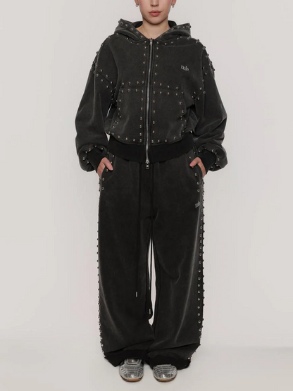 Rivet-Detail Casual Sweatshirt Set