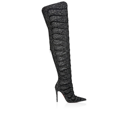 Diamond-studded knee-high boots