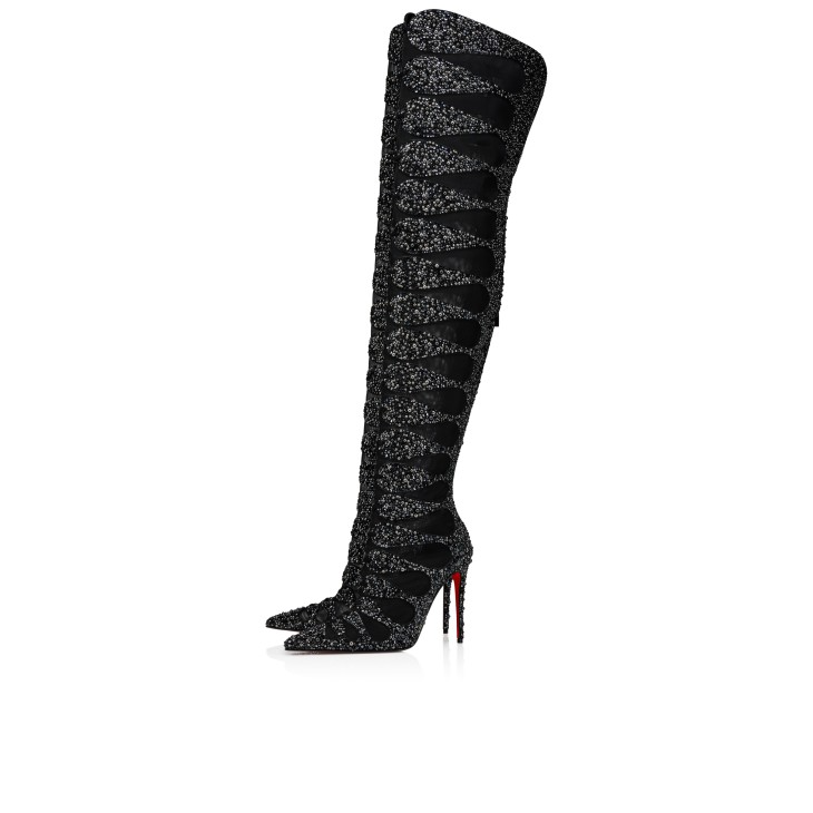 Diamond-studded knee-high boots