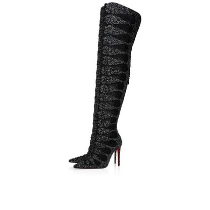 Diamond-studded knee-high boots