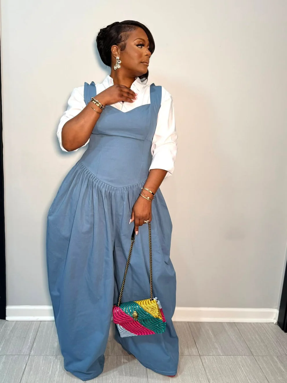 Waist-cinching wide-leg jumpsuit