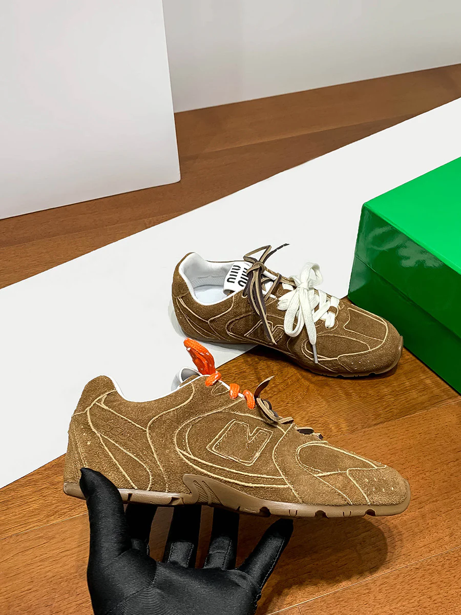Two-tone nubuck leather lace-up Cortez shoes