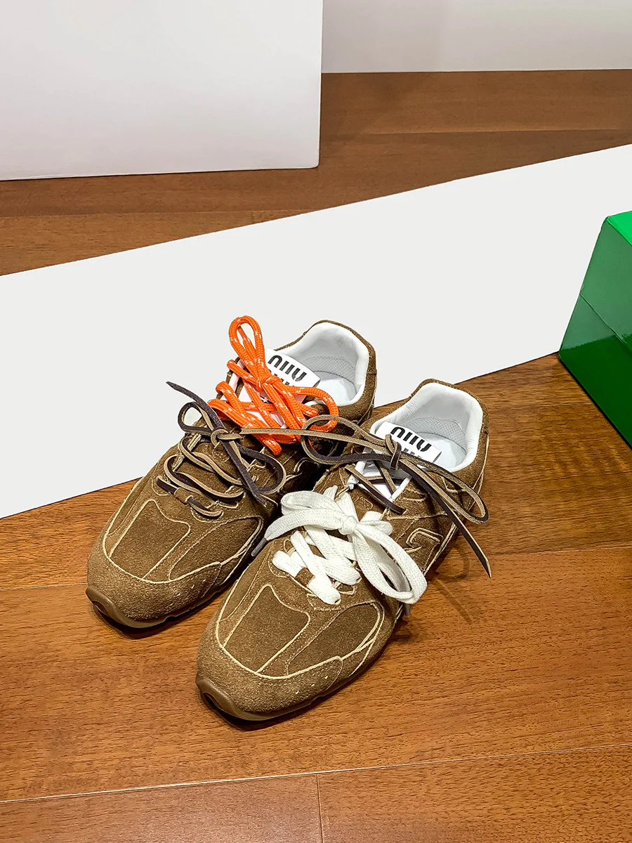 Two-tone nubuck leather lace-up Cortez shoes