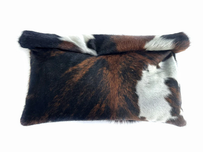 Three-tone cow print calfskin rolled edge clutch