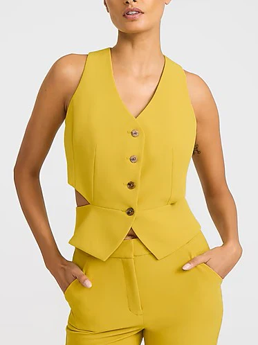 Stretch Twill Cutout Blazer Vest + High Waisted Flare Trouser