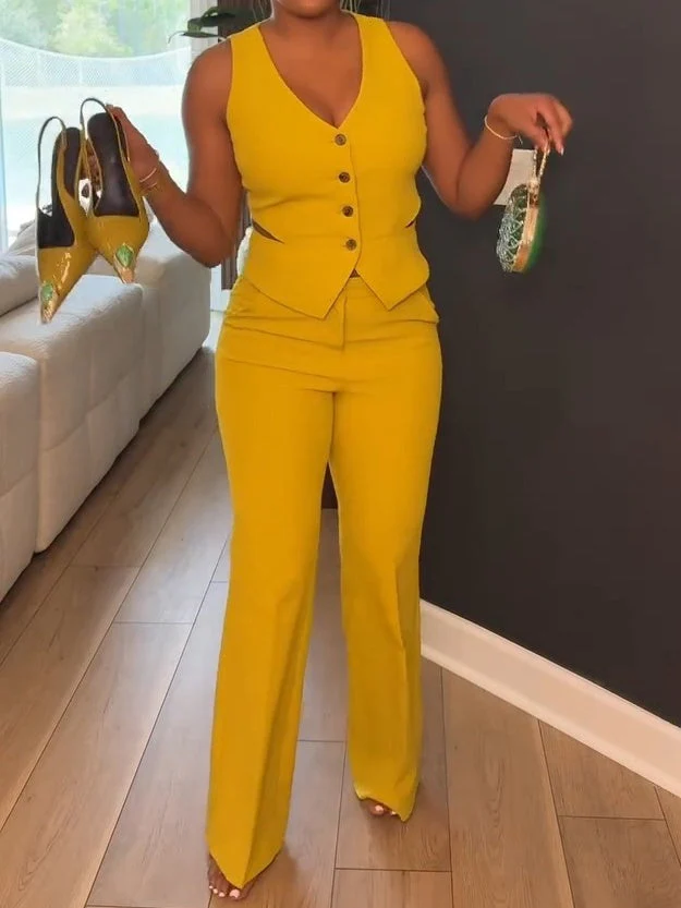 Stretch Twill Cutout Blazer Vest + High Waisted Flare Trouser