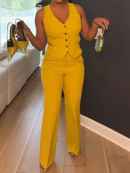 Stretch Twill Cutout Blazer Vest + High Waisted Flare Trouser