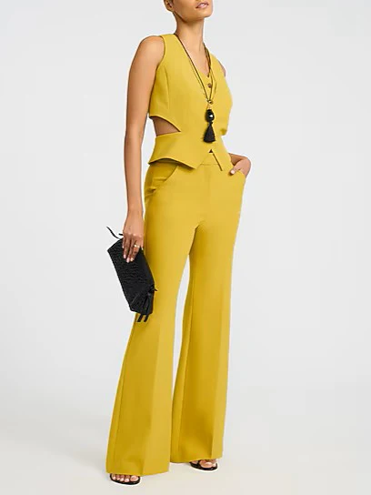 Stretch Twill Cutout Blazer Vest + High Waisted Flare Trouser