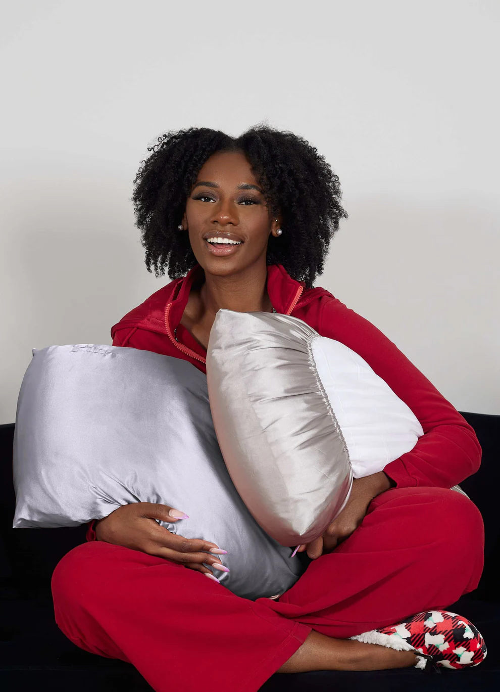 Double-sided satin sleeping cap and pillowcase