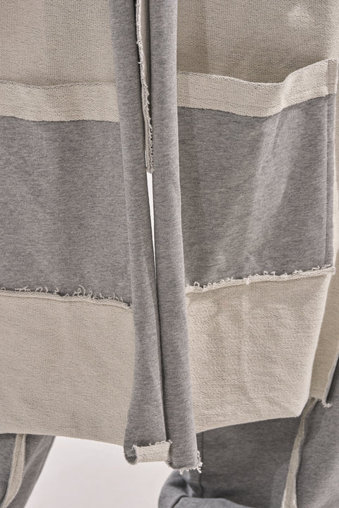Gray patchwork duster vest+cotton raw hem paneled trousers