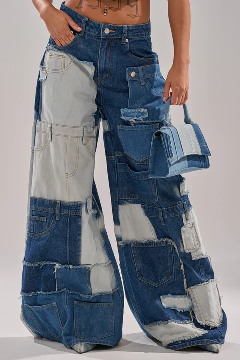 Denim Button Down+Wide Leg Denim Jeans