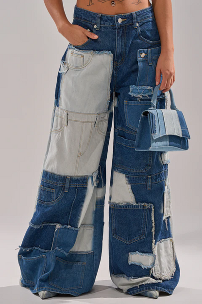 Denim Button Down+Wide Leg Denim Jeans