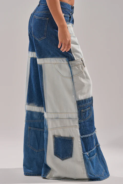 Denim Button Down+Wide Leg Denim Jeans